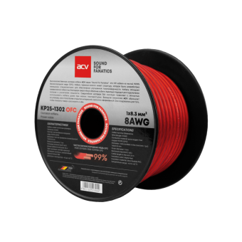 ACV KP25-1302PRO Силовой кабель красный 8AWG (25m) чистая безкислородная медь
